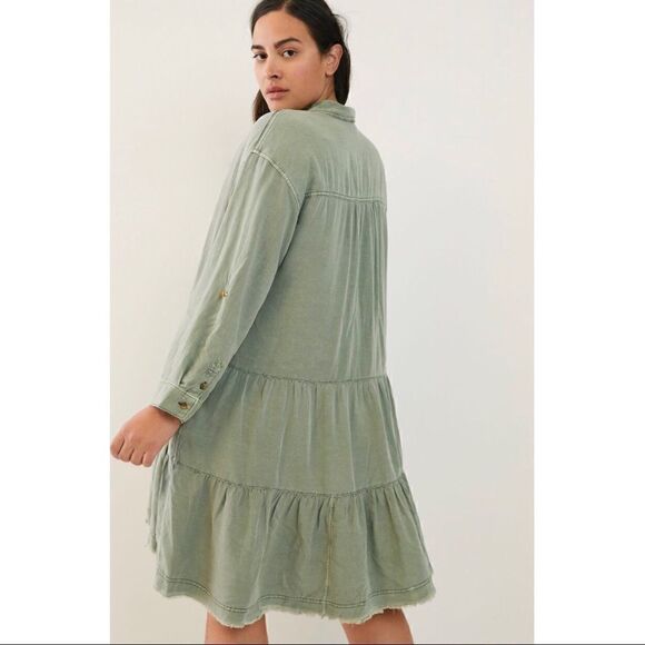 NEW Anthropologie Pilcro Deanne Moss Tiered Mini Button Front Shirtdress Large - Picture 8 of 8